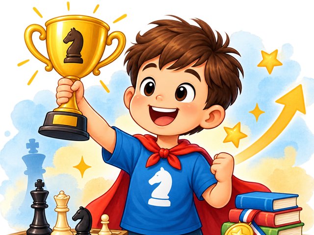 A confident young chess player during an online class
